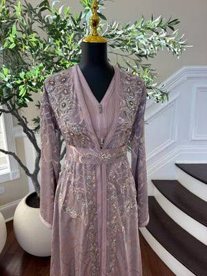 Elegant Dusty Rose Embroidered Moroccan Kaftan
