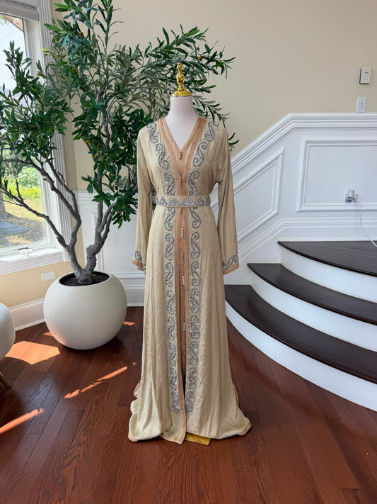 Beige Beaded Elegance Kuftan