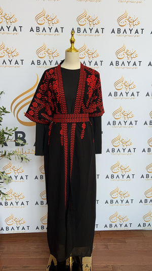 Red Tatreez Two Piece Abaya