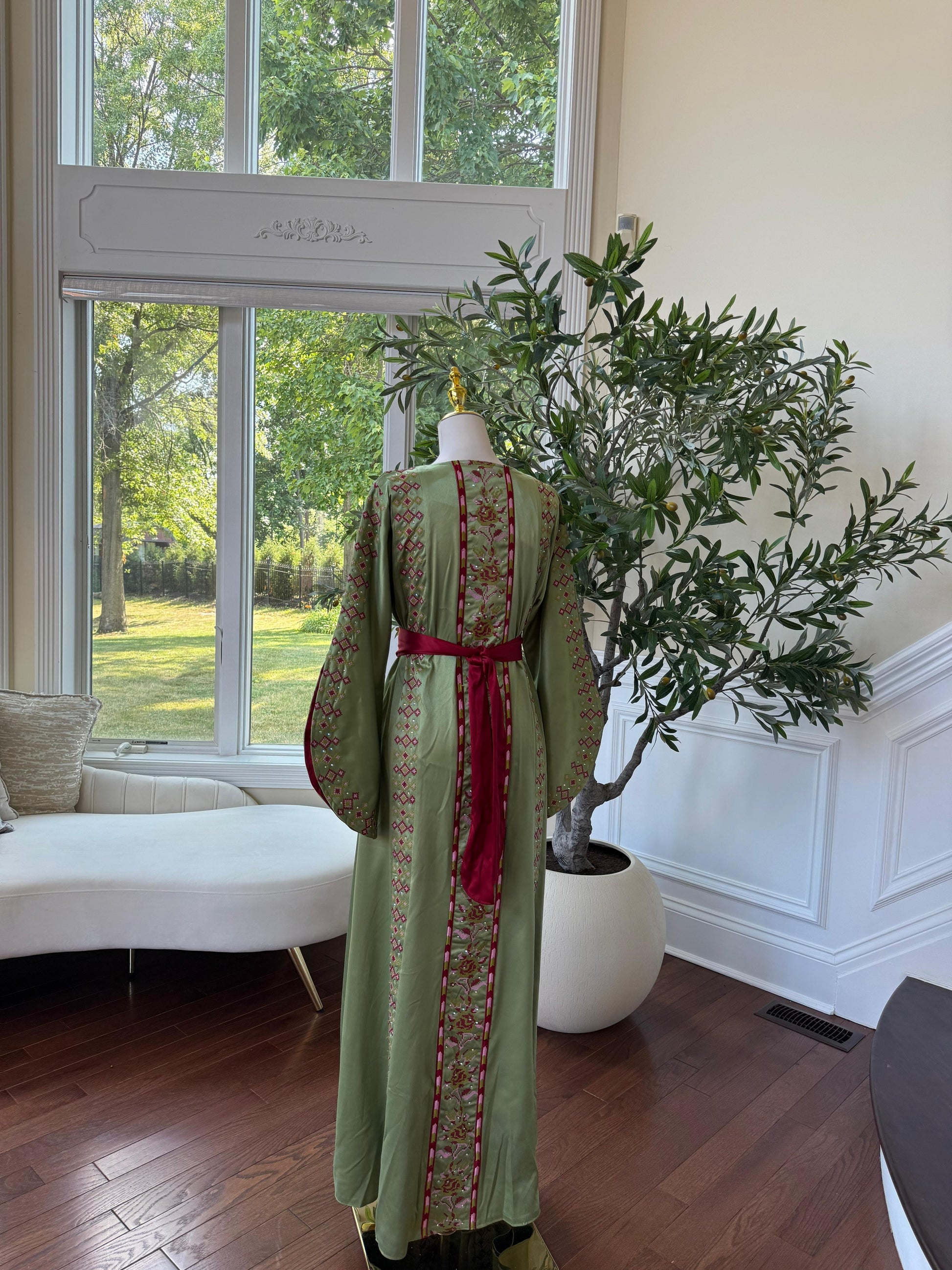 Green Satin Tatreez Thobe