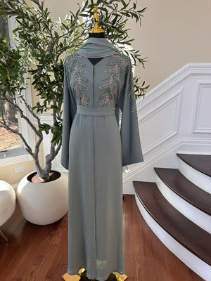 Mint Green Elegance Beaded Charm Abaya