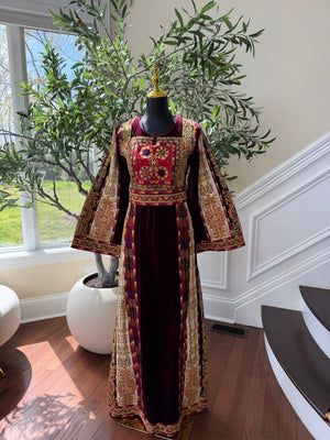Velvet Maroon Embroidered Tatreez Thobe