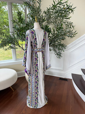 Velvet White Stone Purple Embroidery Thobe