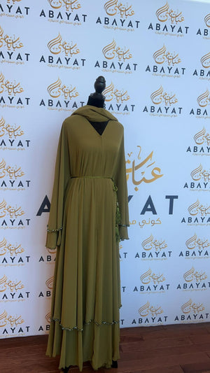 Green Open Ruffled Stone Abaya