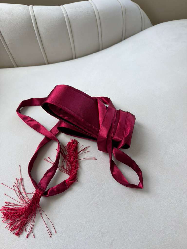 Burgundy Red Satin Cashmere Belt