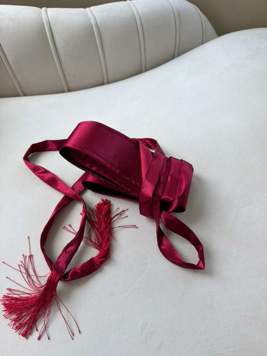 Burgundy Red Satin Cashmere Belt