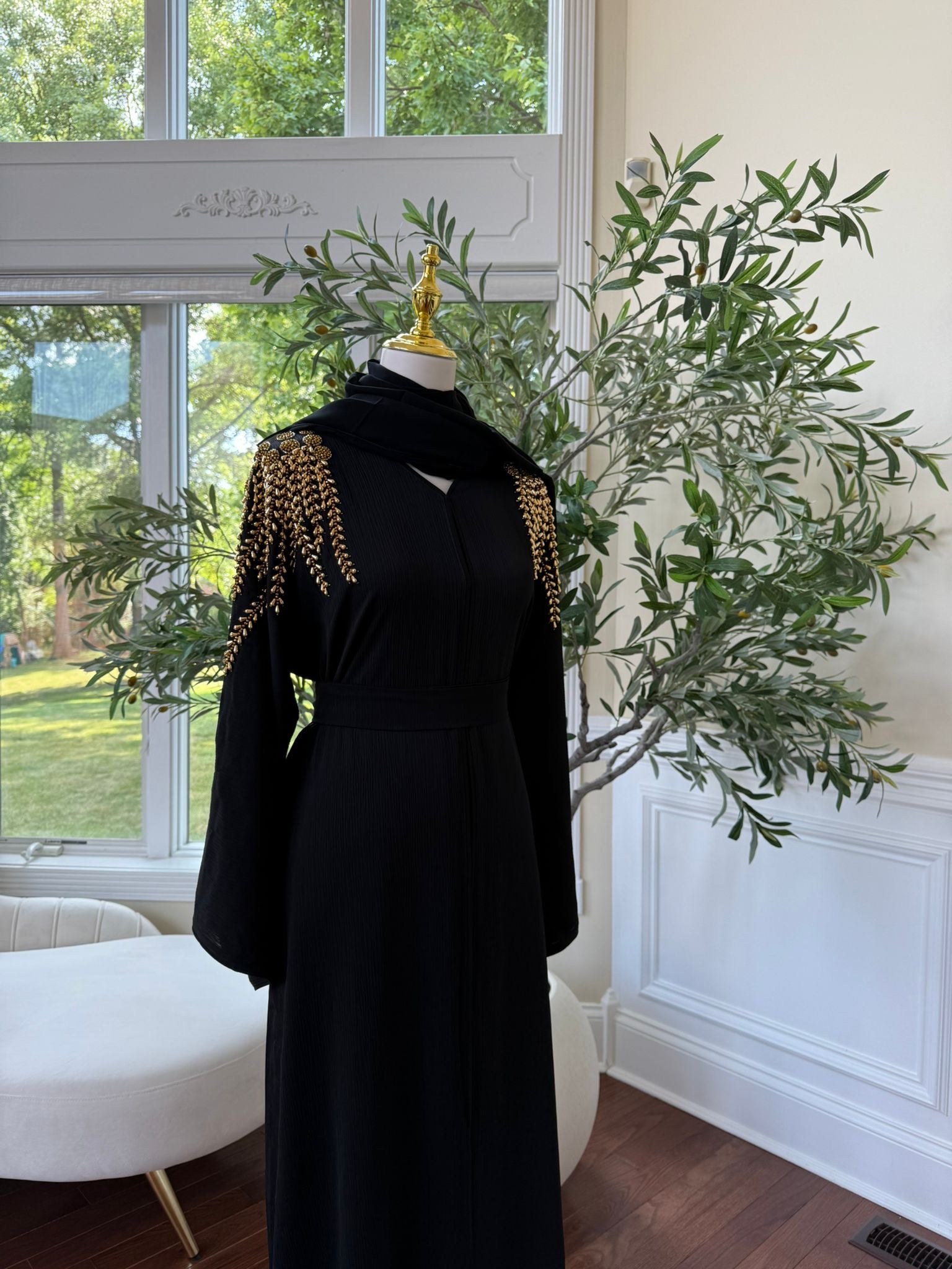 Golden Black Stone Abaya
