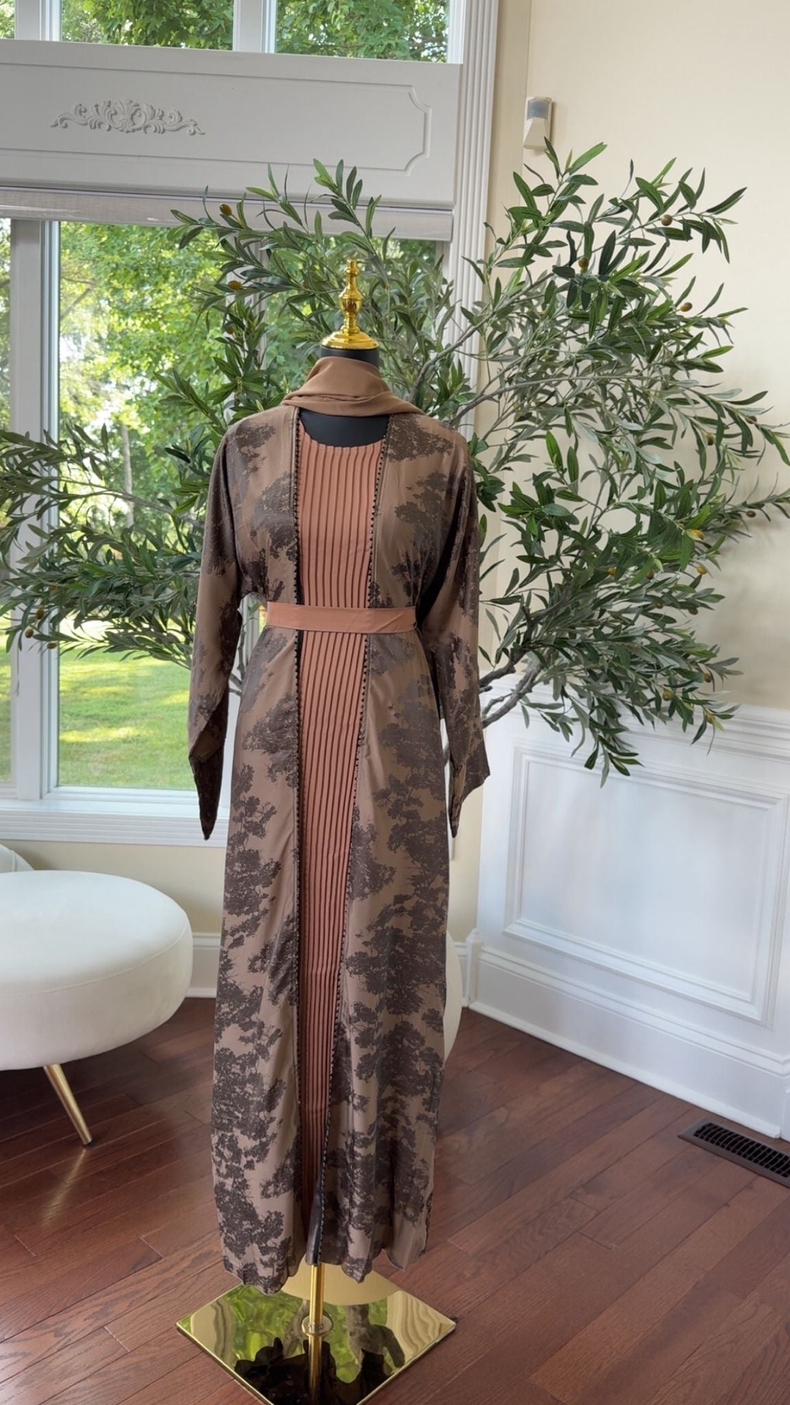Floral Nude Brown Cardigan Abaya