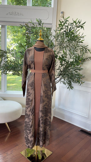 Floral Nude Brown Cardigan Abaya