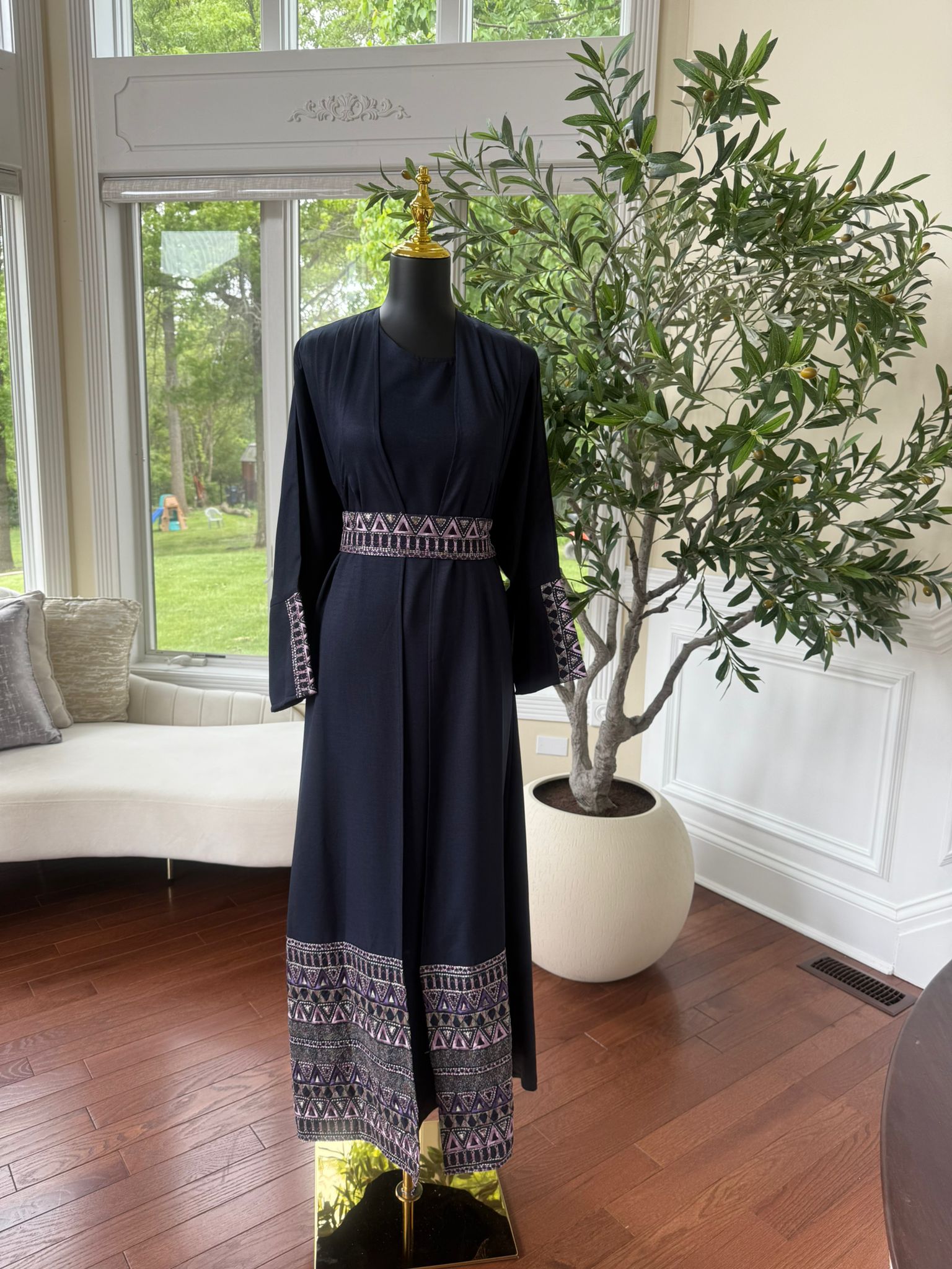 Navy Blue Tatreez Cardigan Abaya