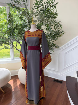 Grey Traditional Tatreez Embroidery Thobe