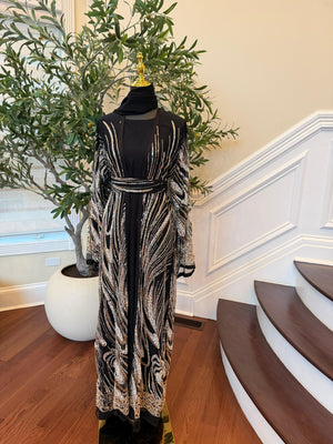 Black Golden Sequin Two Piece Abaya