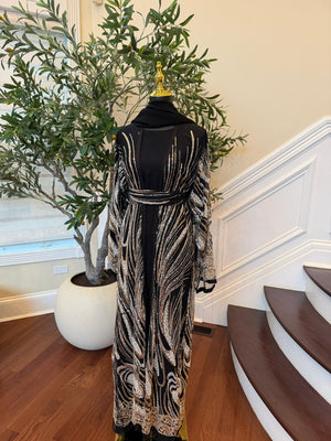 Black Golden Sequin Two Piece Abaya