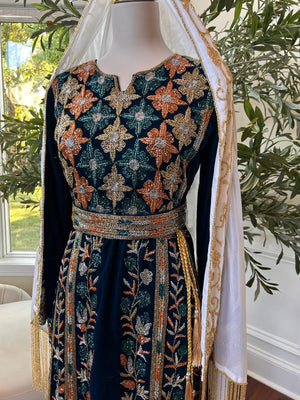 Turquoise Velvet Golden Stone Thobe