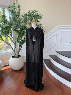 Black Beaded Elegance Charm Cardigan Abaya