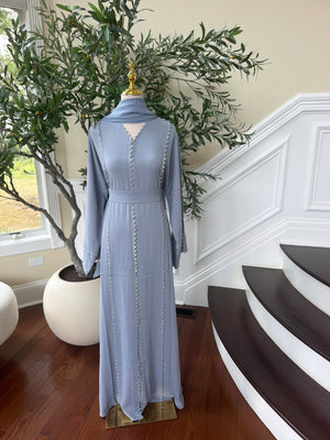Baby Blue Beaded Elegance Abaya