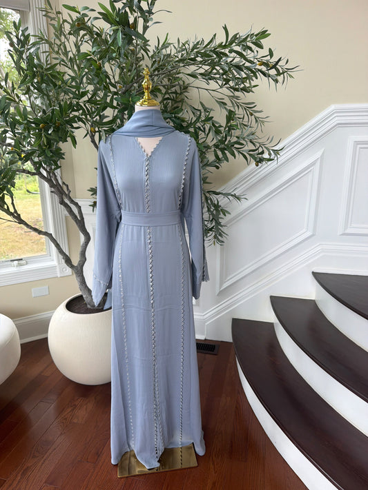 Baby Blue Beaded Elegance Abaya