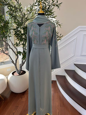 Mint Green Elegance Beaded Charm Abaya