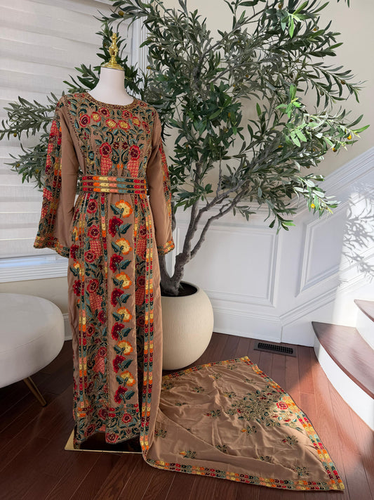 Tan Luxury Heavy Beaded Velvet Thobe