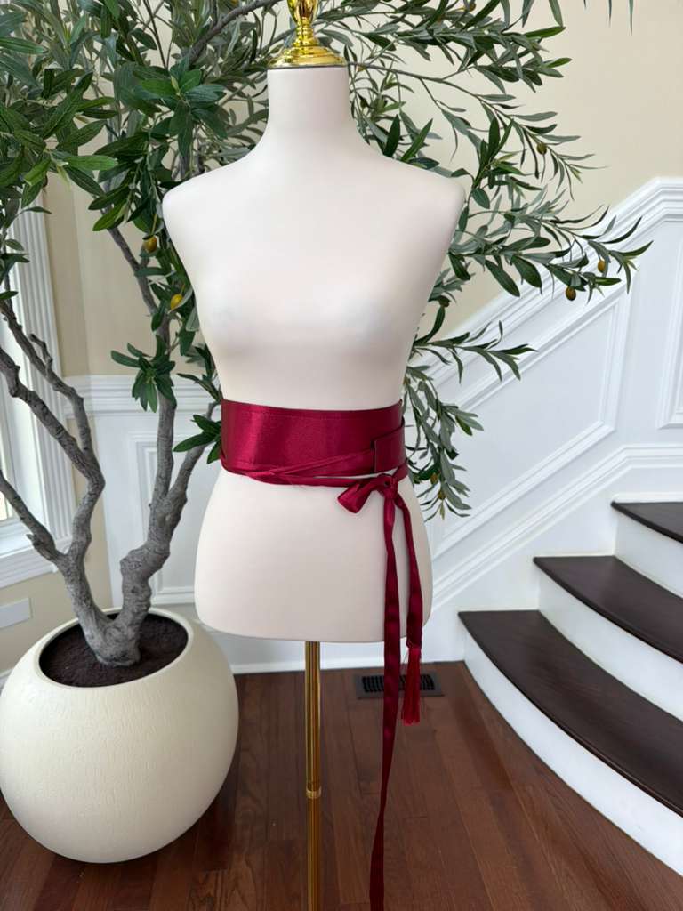 Burgundy Red Satin Cashmere Belt