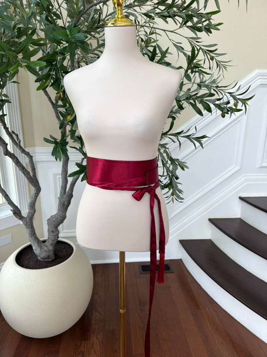 Burgundy Red Satin Cashmere Belt