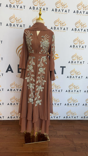 Pink Silver Ruffle Abaya: Elegant Glamour