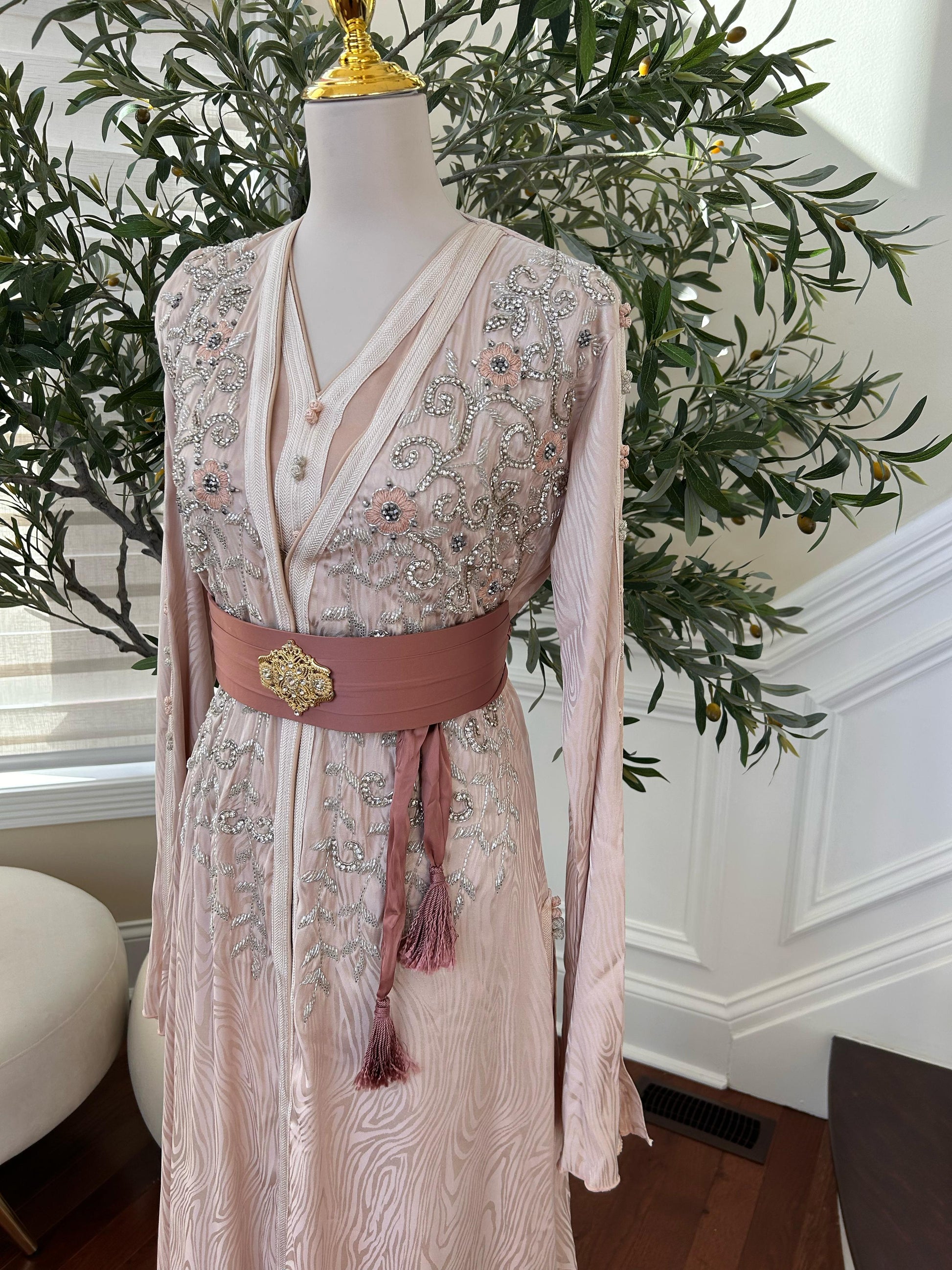 Light Pink Beaded Stone Kuftan