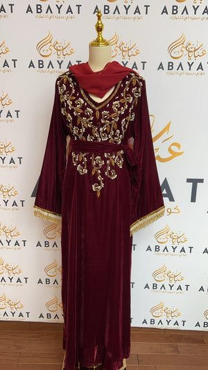 Red Velvet Stoned Abaya