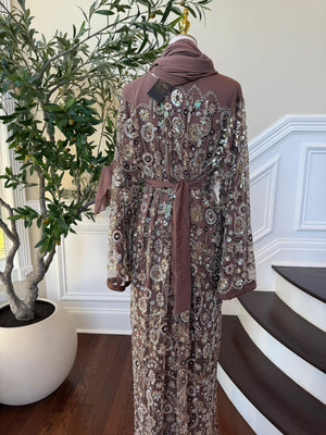 Mocha Crystal Sequin Abaya