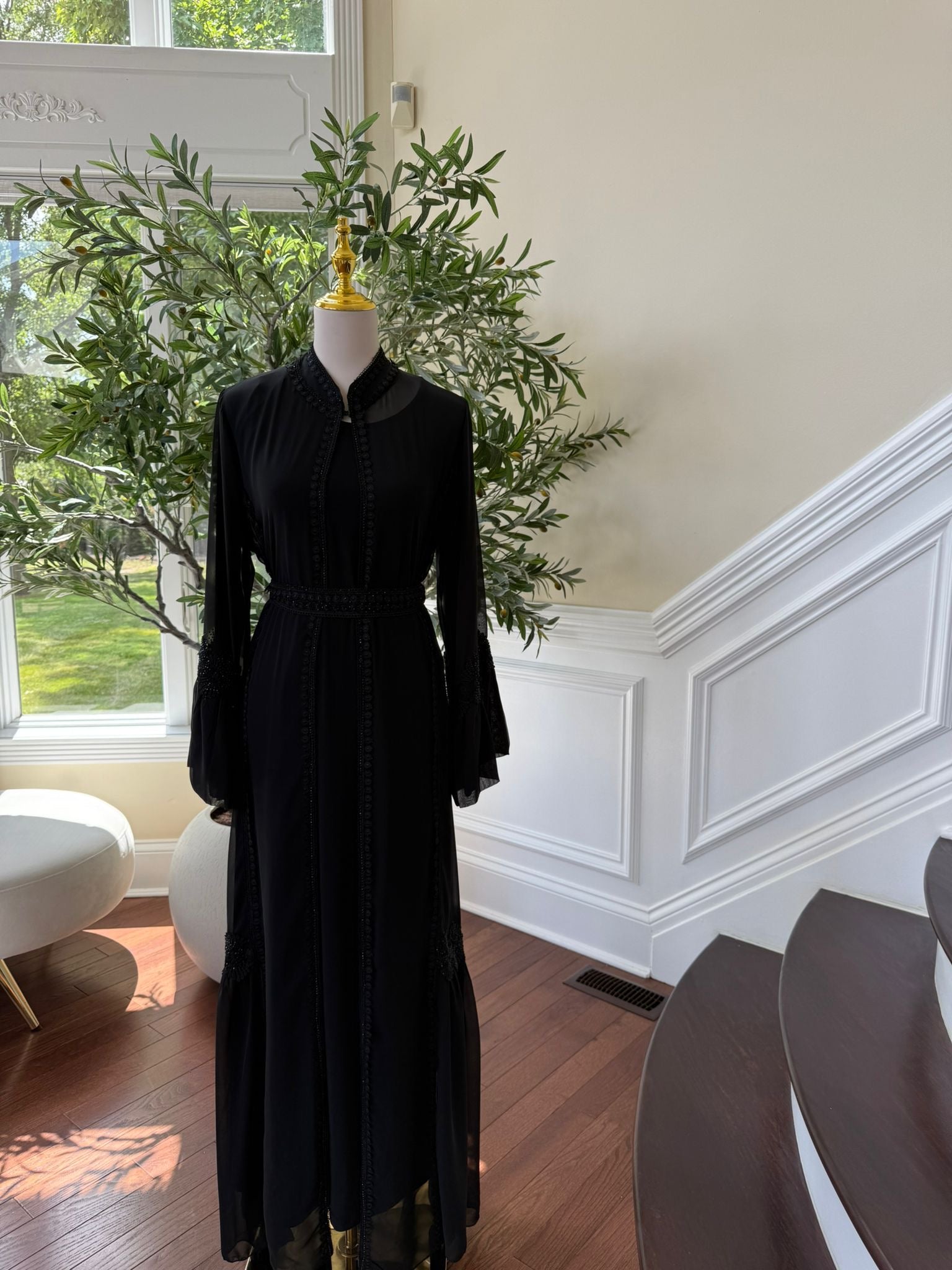 Black Chiffon Beaded Abaya