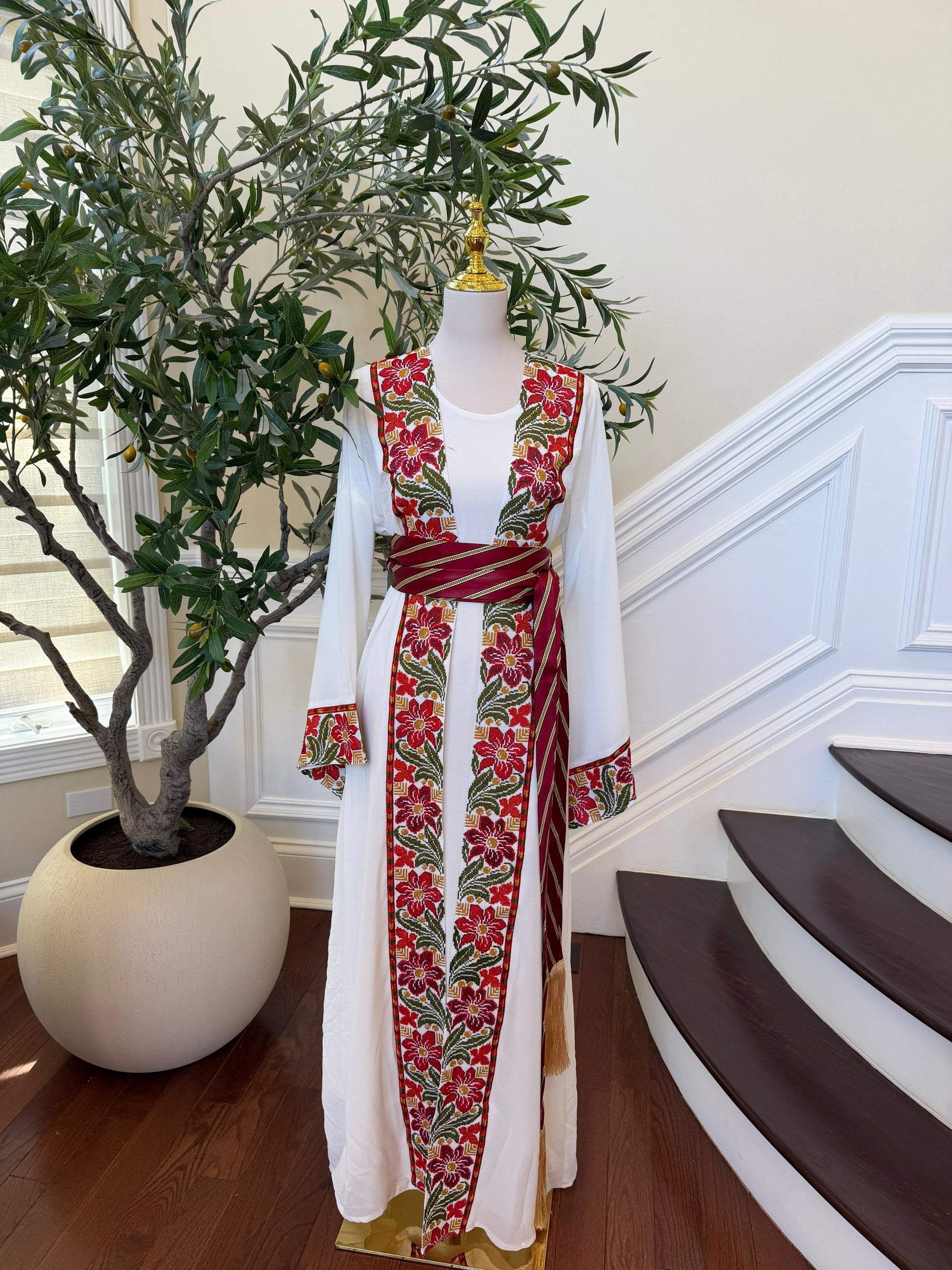 White Embroidery Tatreez Floral Thobe