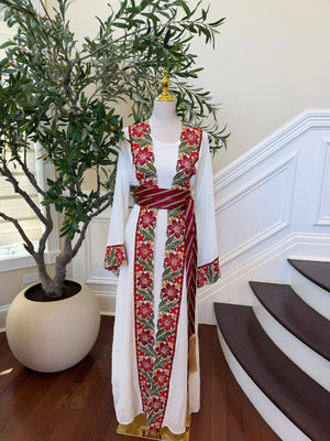 White Embroidery Tatreez Floral Thobe