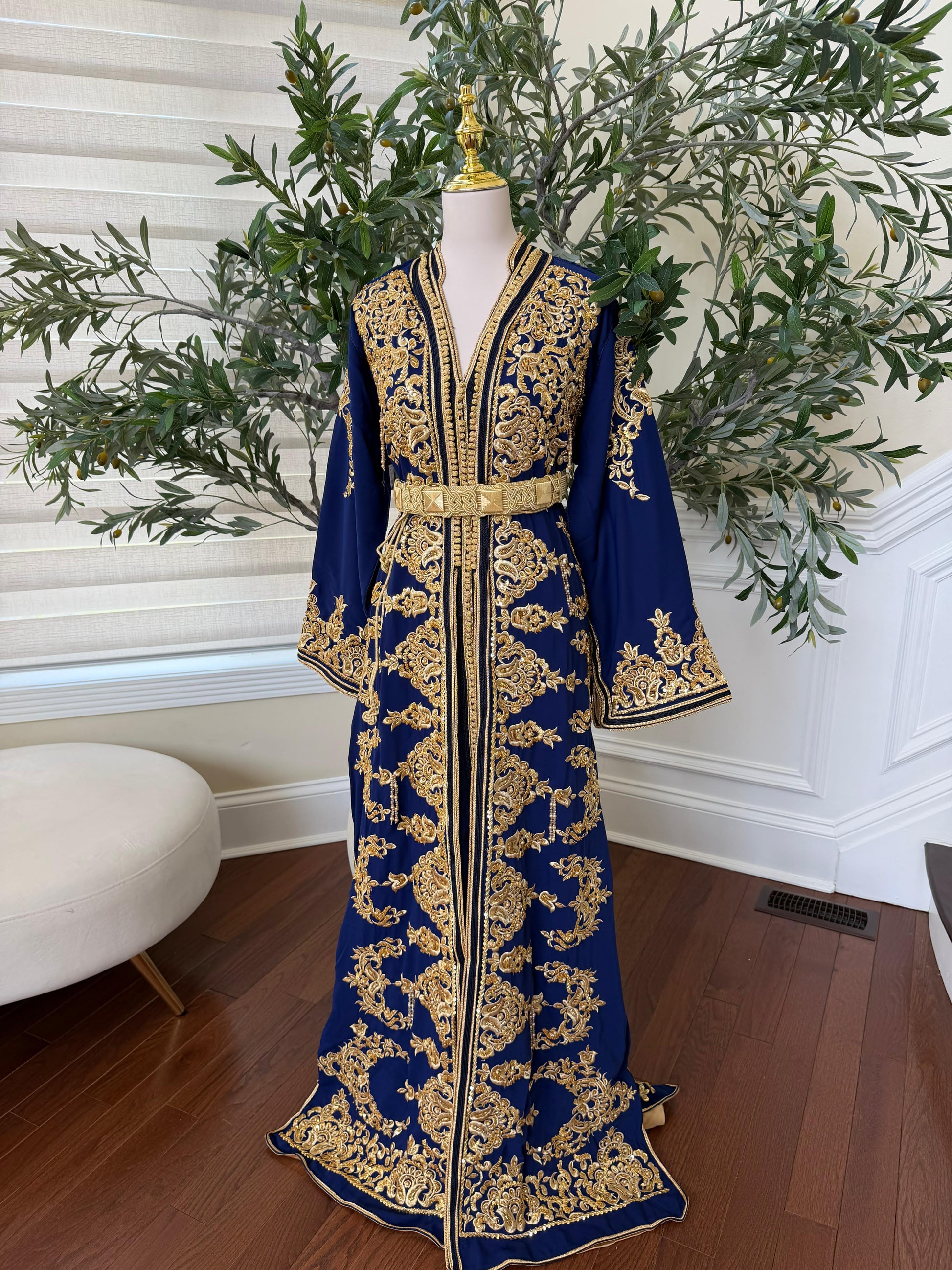 Blue Embroidery Beaded Kuftan