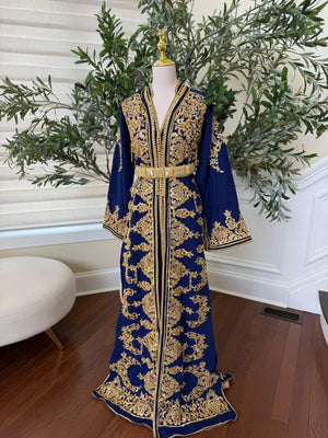 Blue Embroidery Beaded Kuftan