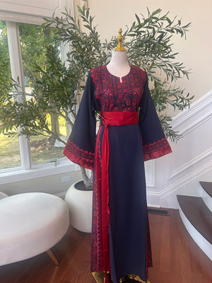 Blue Embroidery Tatreez Red Detail Thobe