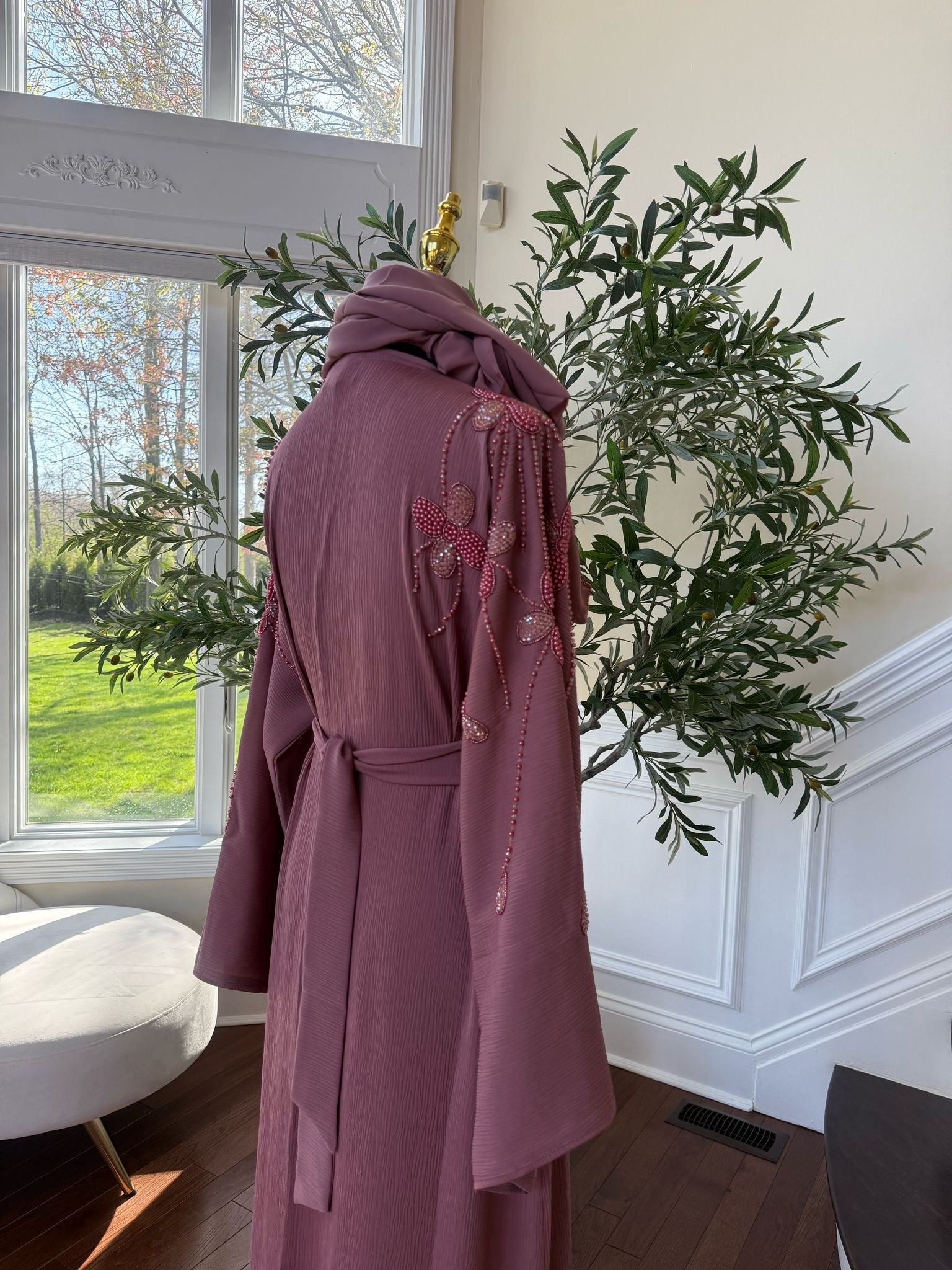 Rose Pink Beaded Abaya
