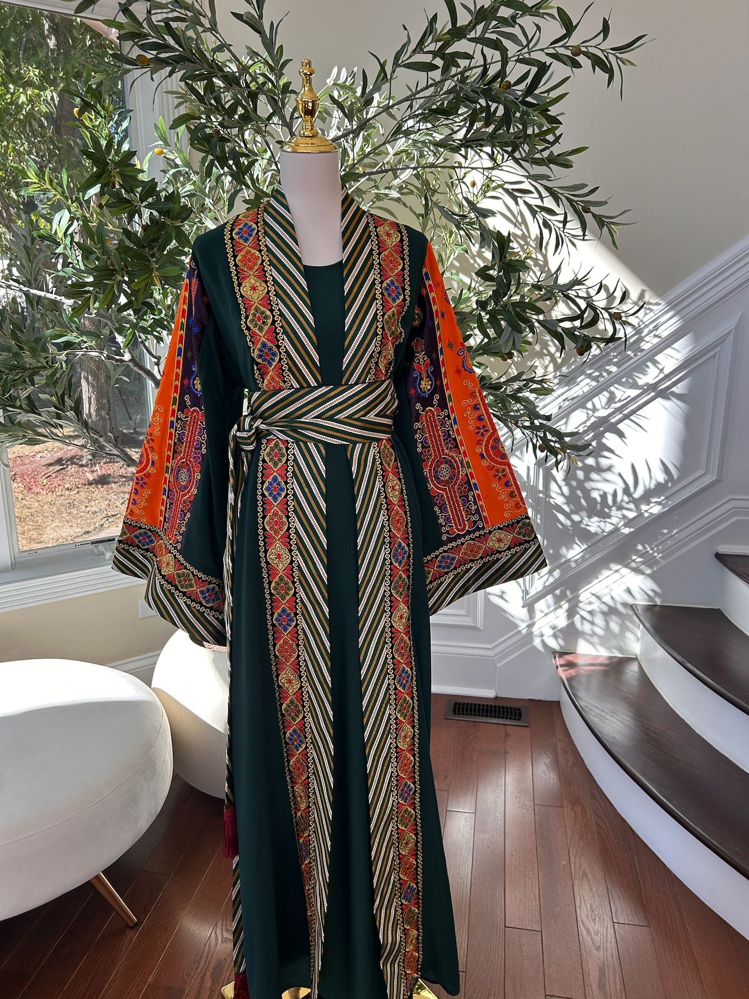 Green Embroidery Tatreez Embellished Thobe