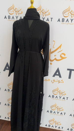 Floral Black Elegance Beaded Abaya