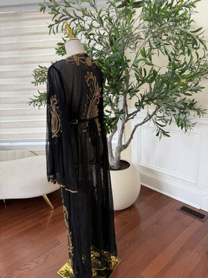 Gold Sequene Beaded Black Cardigan Abaya