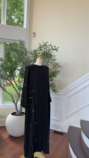 Black Abaya with White Beading – Elegant Modern Touch