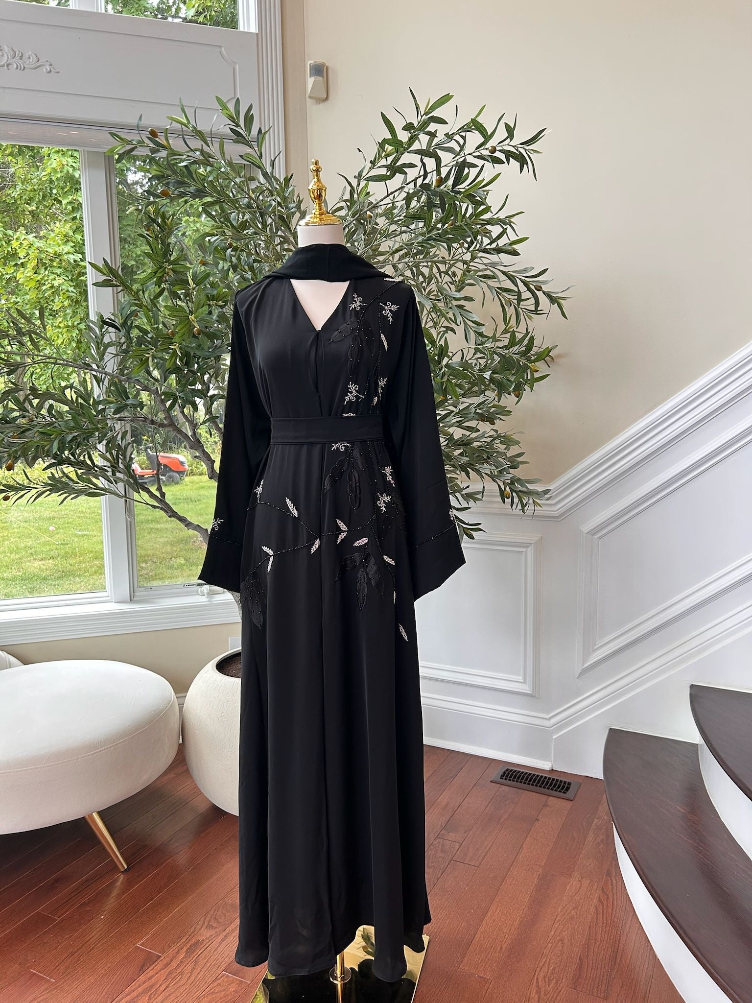 Black Floral Design Abaya