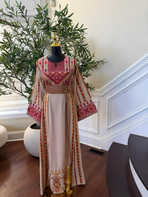 Beige Traditional Elegance Embroidery Thobe