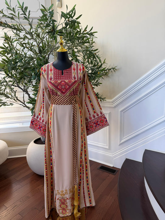 Beige Traditional Elegance Embroidery Thobe