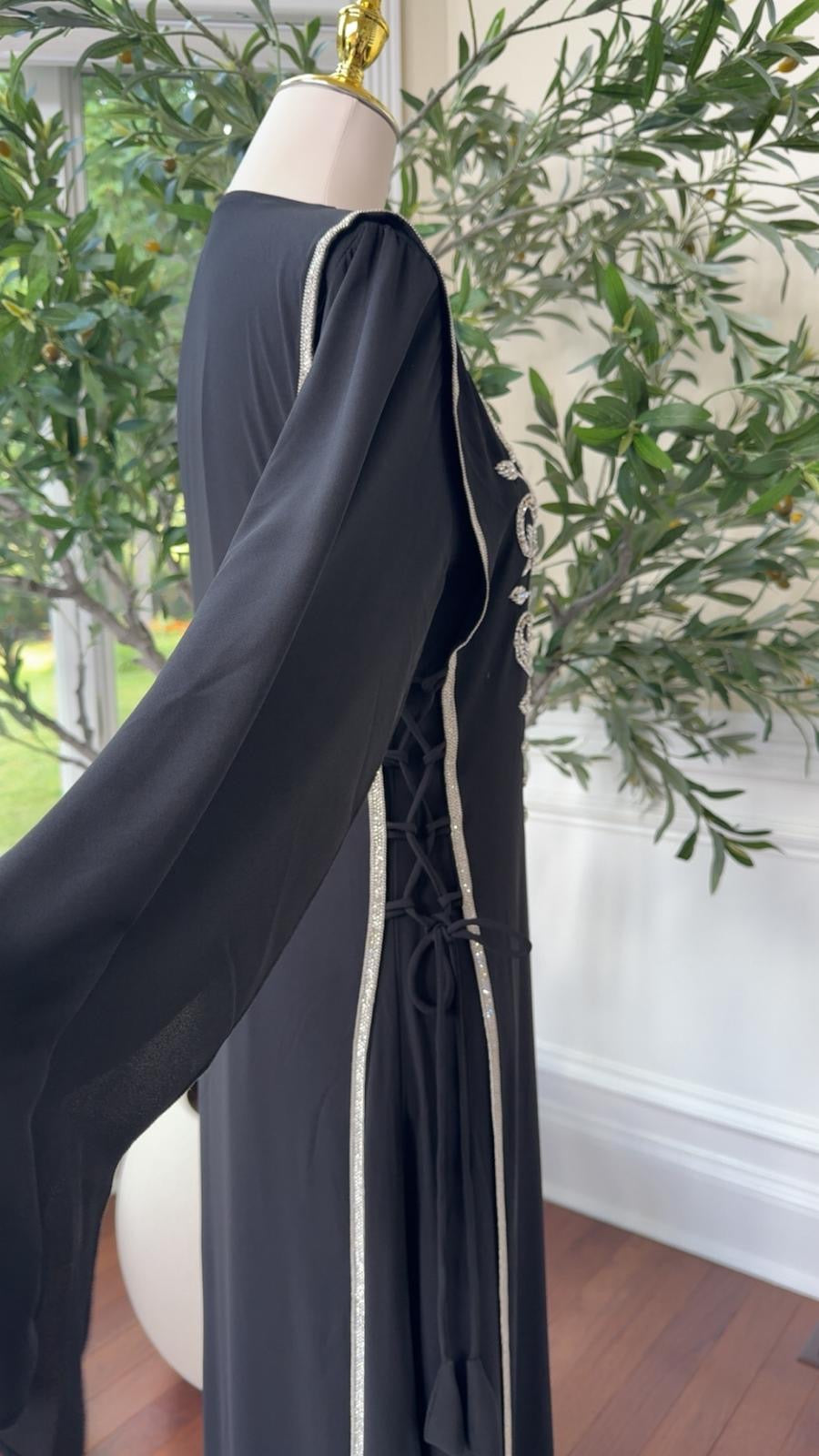Luxury Black Kaftan with Intricate Silver Detailing