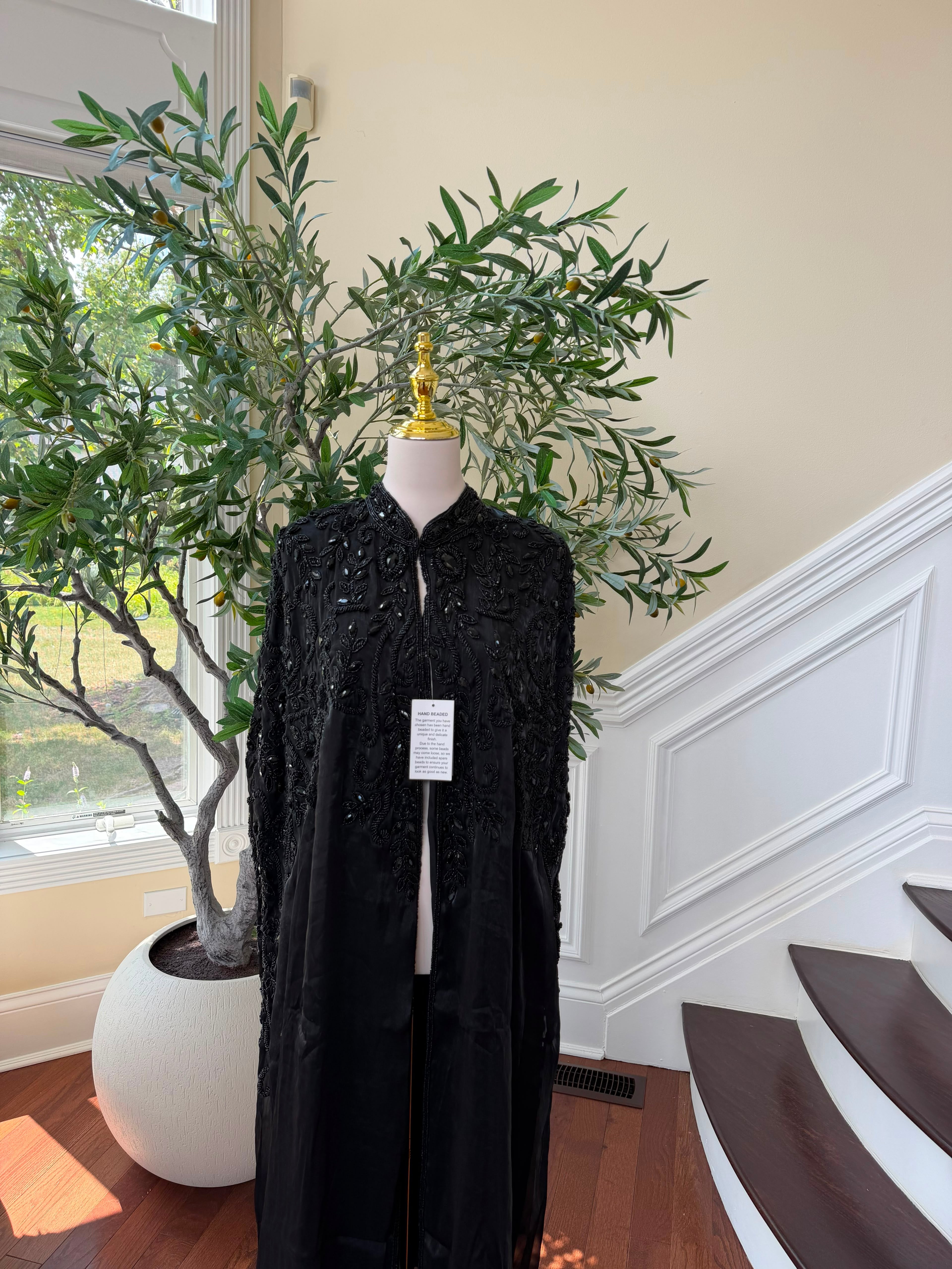 Black Beaded Elegance Cardigan Abaya
