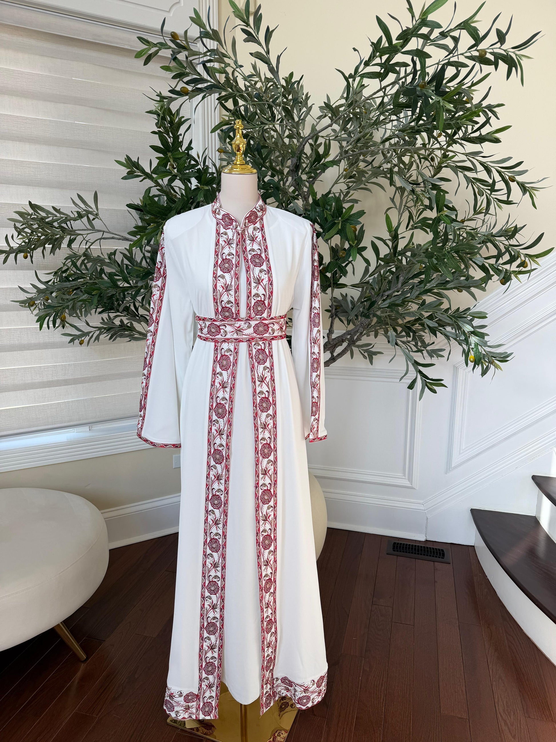 White Royale Red Tatreez Heritage Thobe