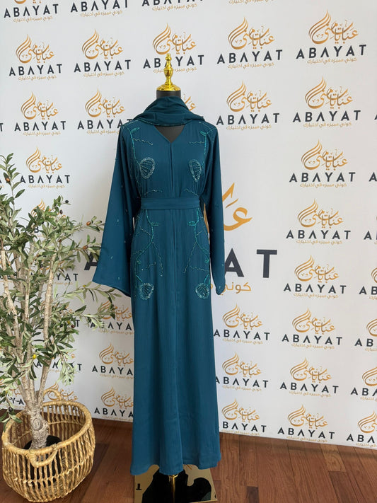 Elegant Turquoise Beaded Abaya