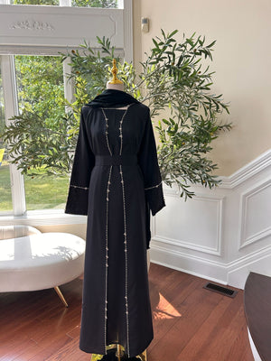 Black Crepe Fabric Charm Beaded Abaya