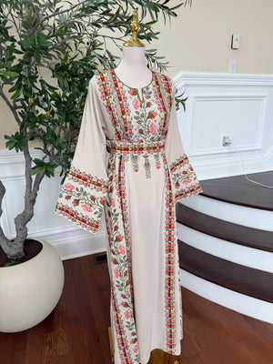 Cream Embroidery Tatreez Thobe