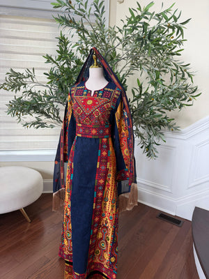 Navy Blue Embroidery Tatreez Thobe